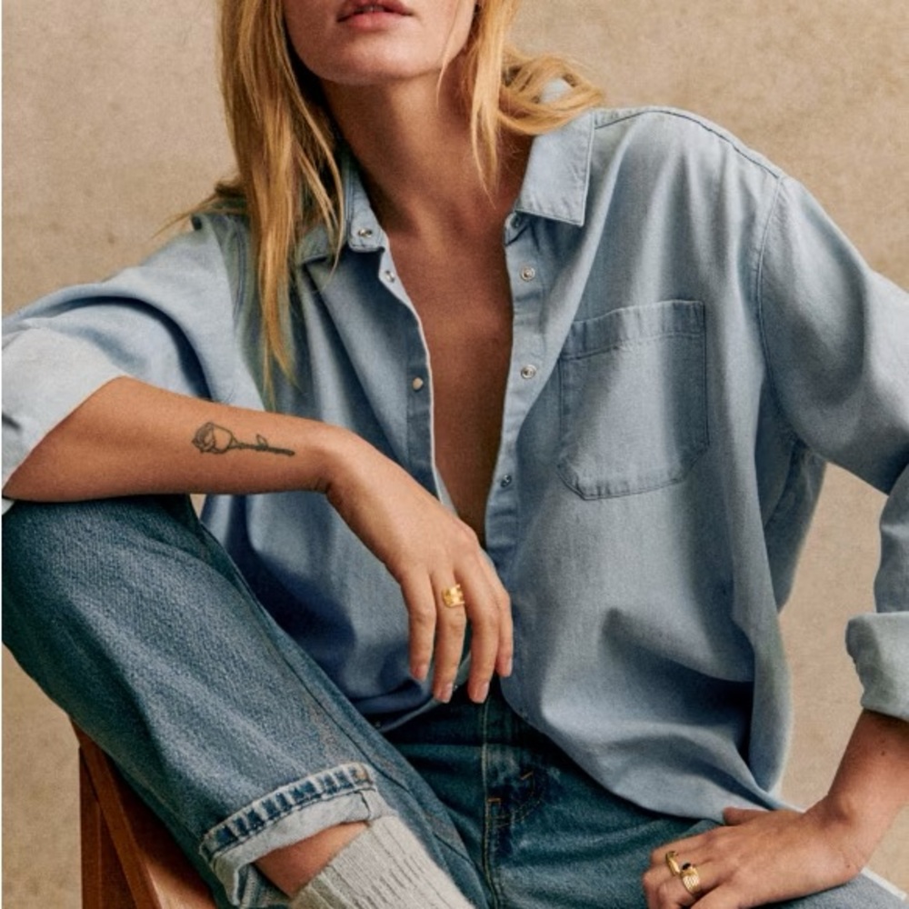 Sezane Max Shirt Very Light Denim - US size 10, Fr size 42